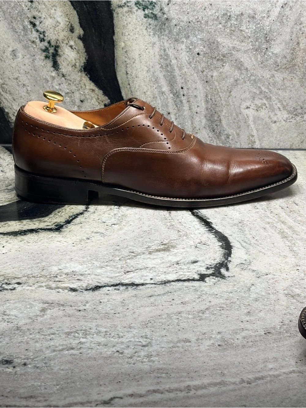 Santoni Men’s 10.5 Brown Leather Brogue Oxford Dress Shoes Italy UK 9.5
